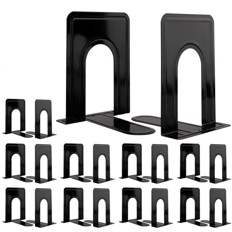 Jekkis 20pcs Metal Bookends for Shelves, 6.6"x 5.7"x 5" Black Heavy Duty Book Ends for Nonskid Bookend Supports Plain Large Bookends, Library Office Home, 10 Pair - Image 1